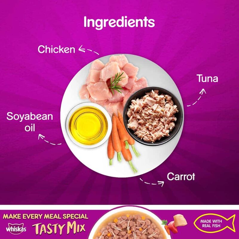 Whiskas Adult (1+ Year) Tasty Mix Gravy Chicken with Tuna and Carrot Wet Cat Food - 70gm