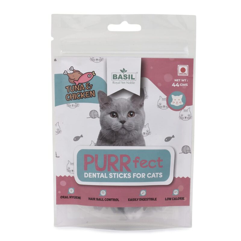 Basil PURRfect Dental Stick Cat Treats - Tuna and Chicken - 44gms