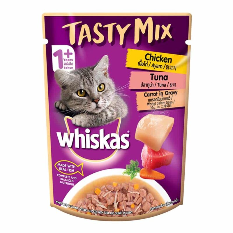 Whiskas Adult (1+ Year) Tasty Mix Gravy Chicken with Tuna and Carrot Wet Cat Food - 70gm