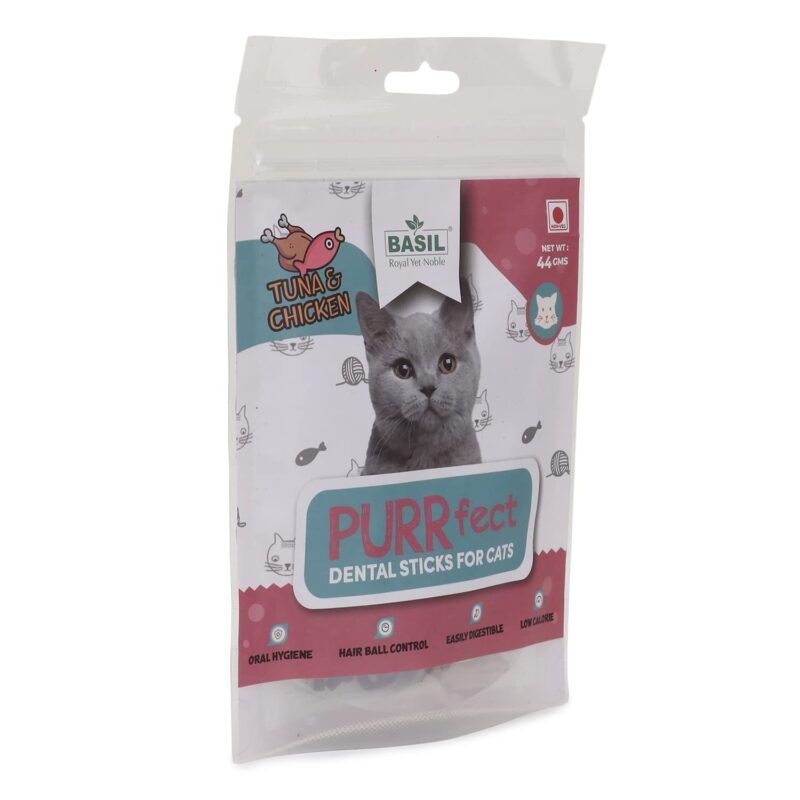 Basil PURRfect Dental Stick Cat Treats - Tuna and Chicken - 44gms