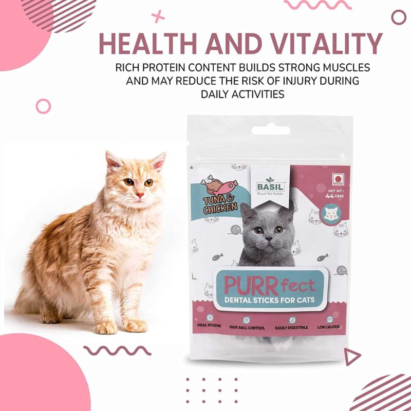 Basil PURRfect Dental Stick Cat Treats - Tuna and Chicken - 44gms