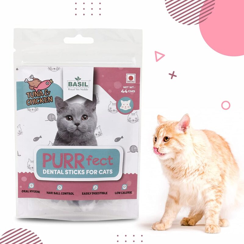 Basil PURRfect Dental Stick Cat Treats - Tuna and Chicken - 44gms