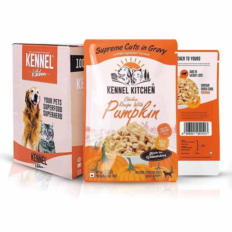 Kennel Kitchen Supreme Cuts in Gravy, Chicken Recipe with Pumpkin Adult & Puppy Wet Dog Food - 100gm