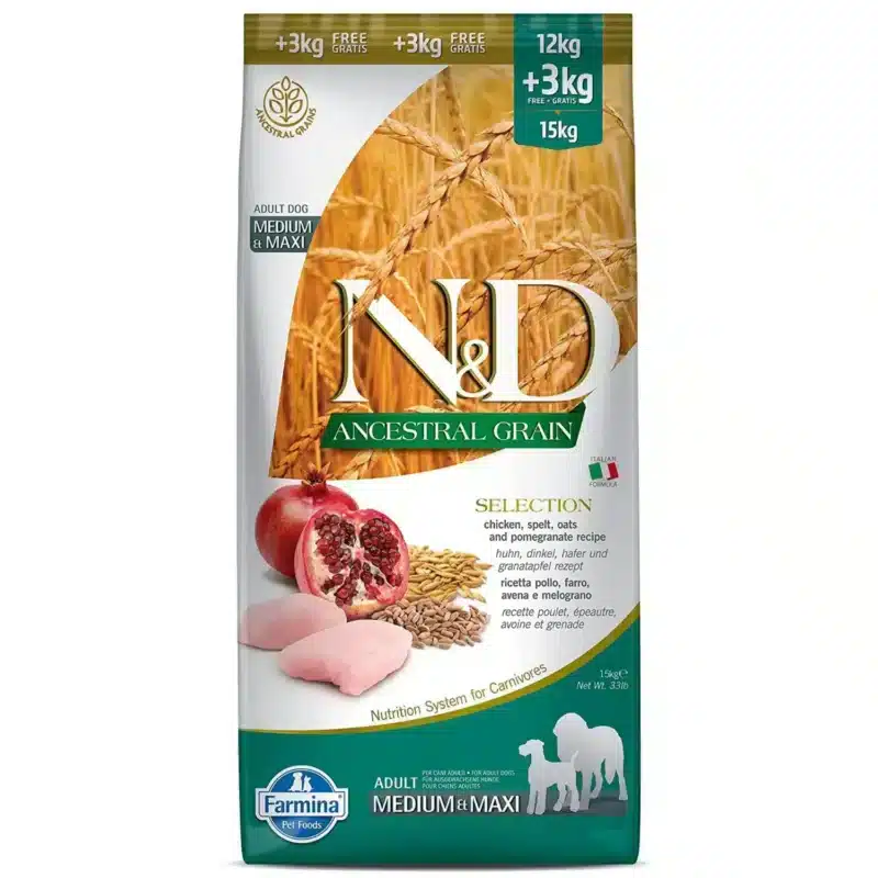 Farmina N&D Medium & Maxi Ancestral Grain, Chicken & Pomegranate Dry Dog Food - Adult