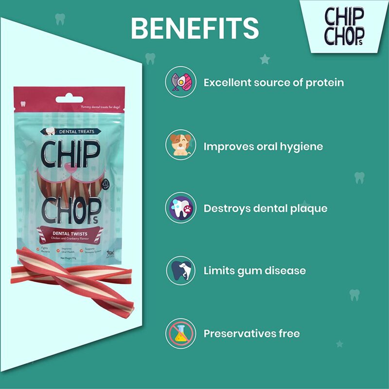 Chip Chops Dental Twist( Chicken & Cranberry ) Dog Treat